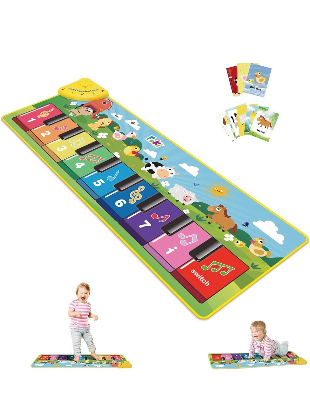 Kids Musical Piano Play Mat — Colorful Keys (Yellow Accent)